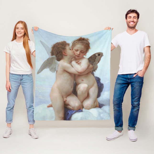 Couverture Polaire Le premier baiser, Amor et Psyche, Bouguereau (En situation)