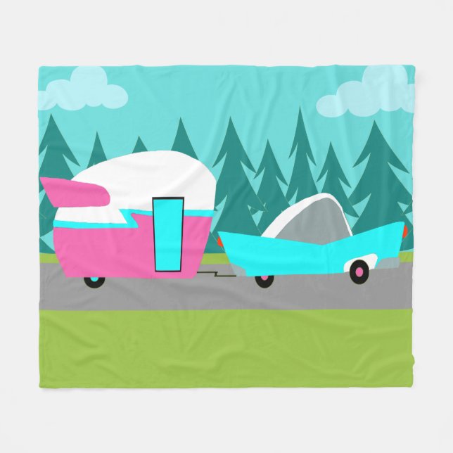 Couverture Polaire Le rétro campeur/remorque et la voiture tondent la (Devant (Horizontal))