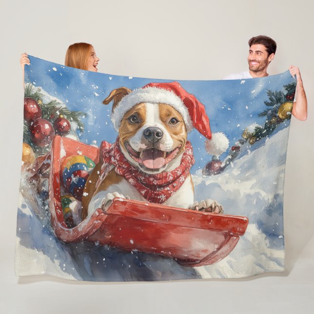 Couverture Polaire Le Staffordshire américain à Noël doré (En situation)