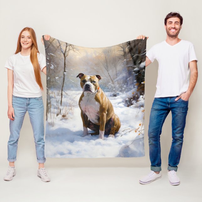 Couverture Polaire Le Staffordshire Américain Laisser Neige Noël (En situation)