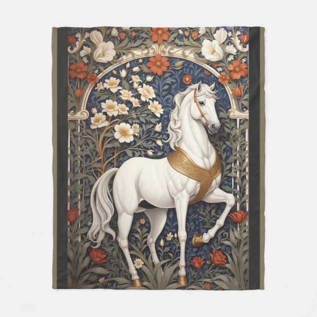 Couverture Polaire L'Élégant William Morris Inspiré Cheval Blanc (Devant)