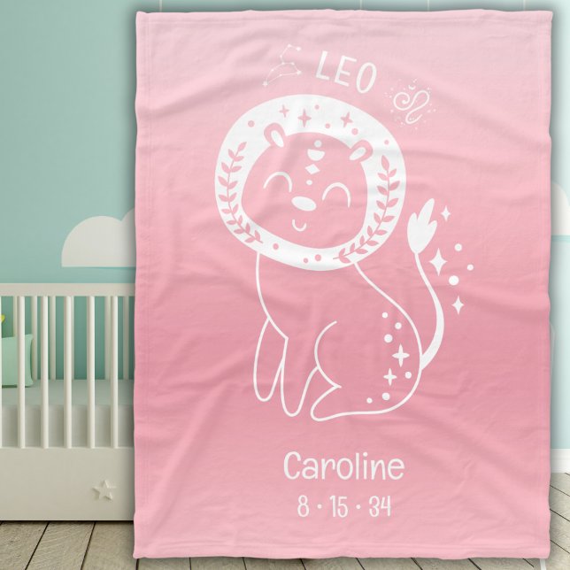 Couverture Polaire Leo Zodiac Star Nom personnalisé Birthdate Pink Ba (Créateur téléchargé)