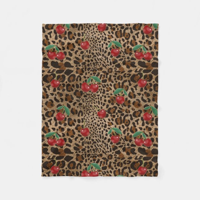 Couverture Polaire Leopard Cheetah Animal Print Red Cherry Pattern (Devant)