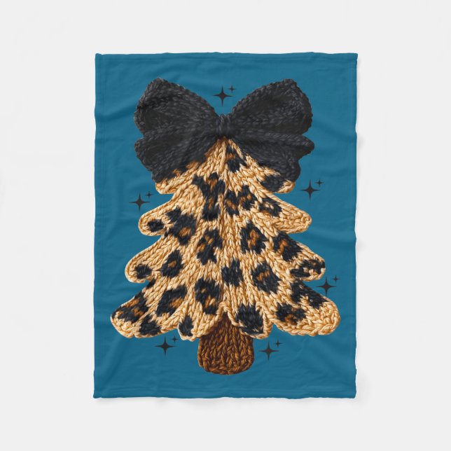 Couverture Polaire Leopard Christmas Tree,christmas Coquette Bow Yarn (Devant)