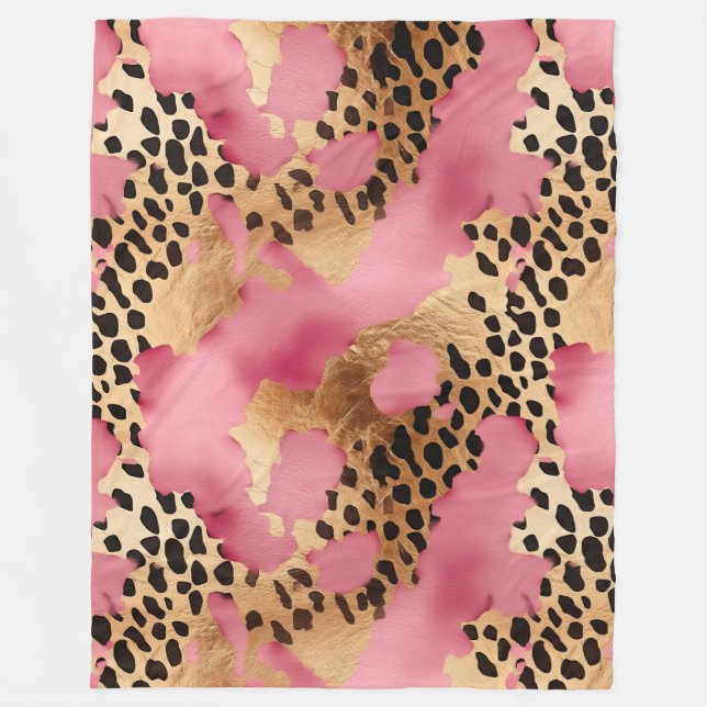 Couverture Polaire Léopard doré rose (Devant)