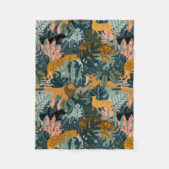 Couverture Polaire Léopard et tigre tropicaux Motif de la jungle  (Devant)