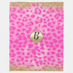 Couverture Polaire Léopard Rose Impression Cheetah Pailleté Or Monogr