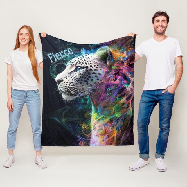Couverture Polaire Léopard Vibrant Éclair De Couleur Bleu Vert Violet (En situation)