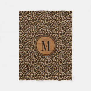 Couverture Polaire Leopard Vintage Boho Chic Monogramme en cuir