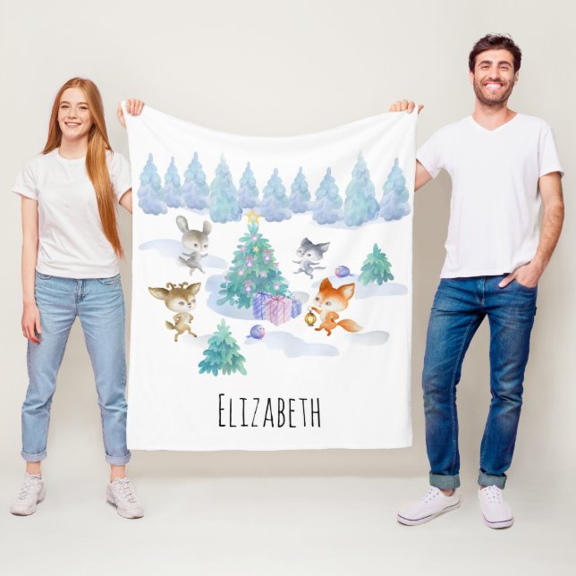 Couverture Polaire Les Animaux De Forêt Dansant Autour De L'Arbre De  (En situation)