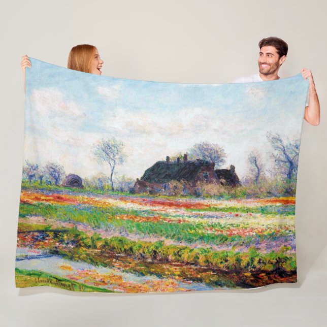 Couverture Polaire Les champs de tulipes au Pays-Bas, Monet (En situation)