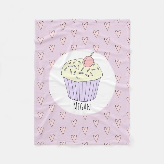 Couverture Polaire Les filles adorent le cupcake rose Muffin & Name K (Devant)