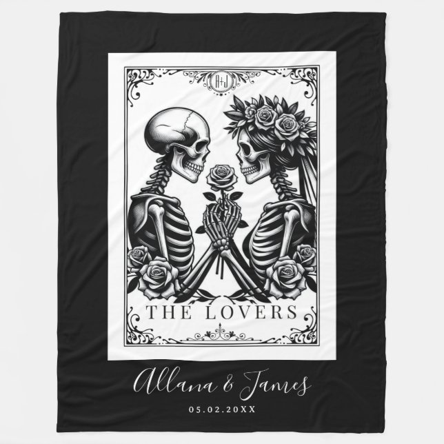 Couverture Polaire Les Lovers Tarot Card Skeletons Monogram Mariage (Devant)
