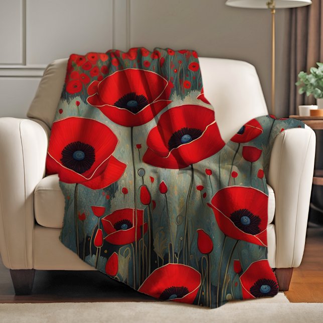Couverture Polaire Les pavots (The Poppies Fleece Blanket from Ricaso. Stunning red poppy flower art throw. available in 3 sizes)