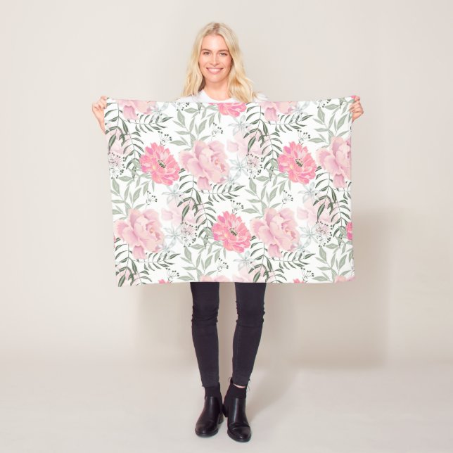 Couverture Polaire Les pivoines roses (En situation)