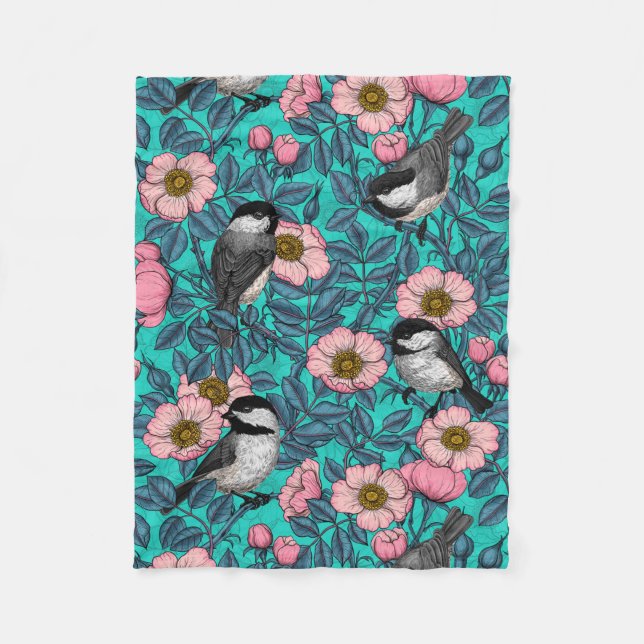 Couverture Polaire Les poulets dans la nature rose, rose et bleu (Devant)