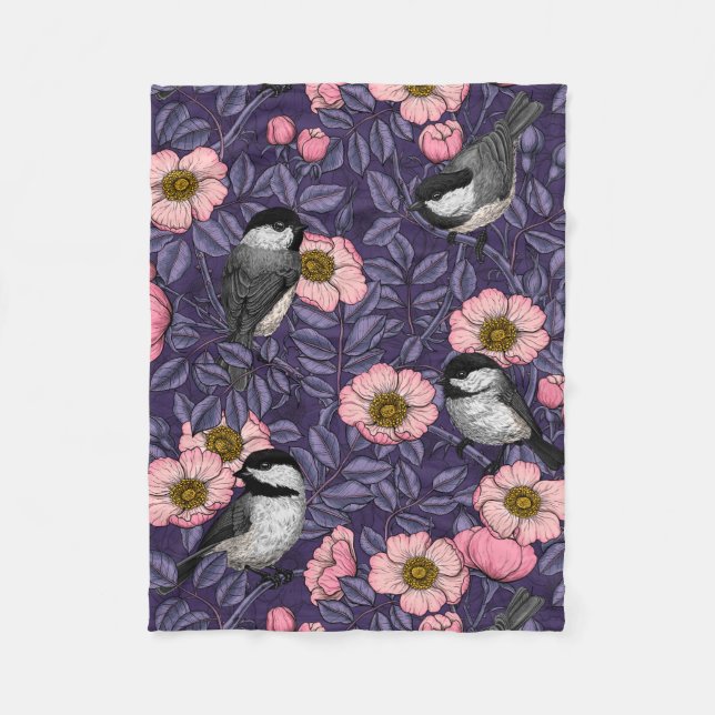 Couverture Polaire Les poulets dans le rose sauvage en rose et violet (Devant)