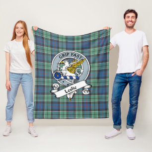 Couverture Polaire Leslie Chasse Ancien Clan Badge Tartan Plaid