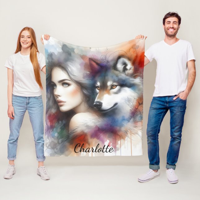 Couverture Polaire L'Esprit de la Femme et du Loup de l'Inde (En situation)