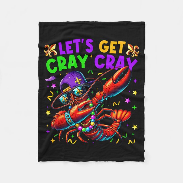 Couverture Polaire Let's Get Cray Cray Mardi Gras Dabbing Crawfish Bo (Devant)