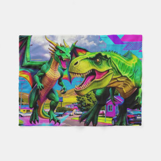 Couverture Polaire Lets Play - Green Dragon and Dinosaur