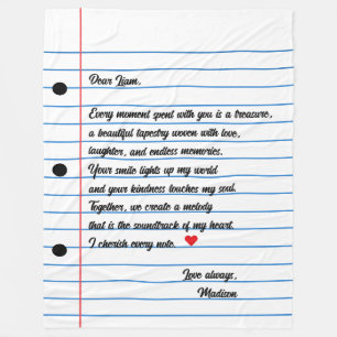 Couverture Polaire Lettre papier lin Script Love Note