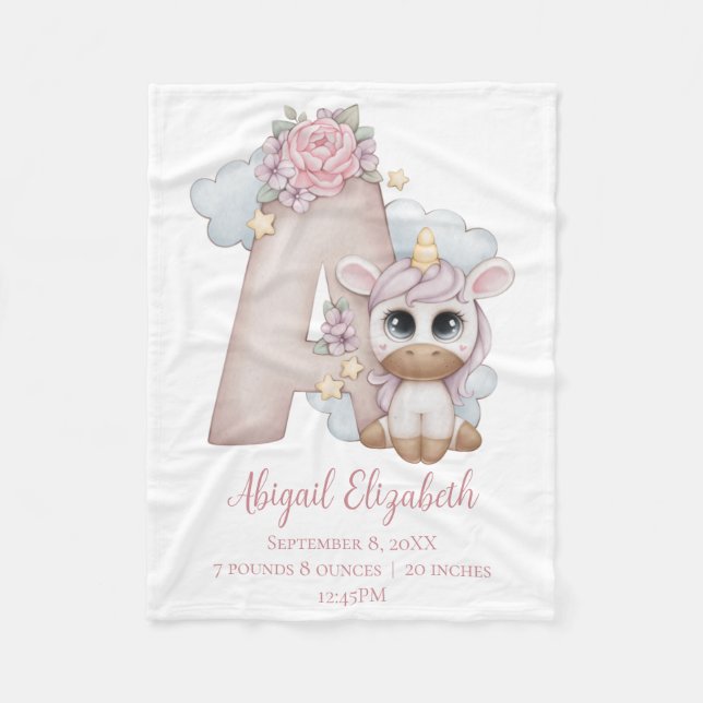 Couverture Polaire Lettre Unicorn Monogramme A Rose Baby Girl Gift Ba (Devant)