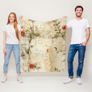 Couverture Polaire Lettre vintage d'amour parchemin avec fleurs (6)