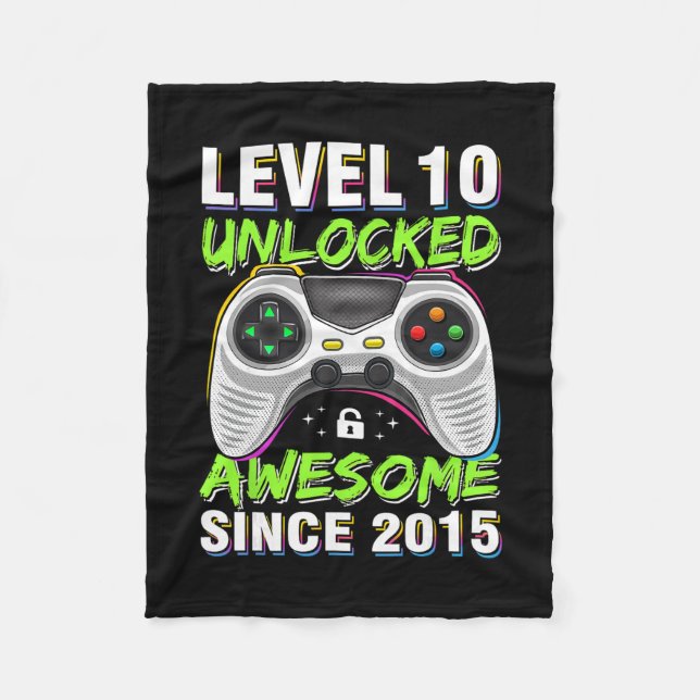 Couverture Polaire Level 10 Unlocked Awesome Since 2015 10th Birthday (Devant)