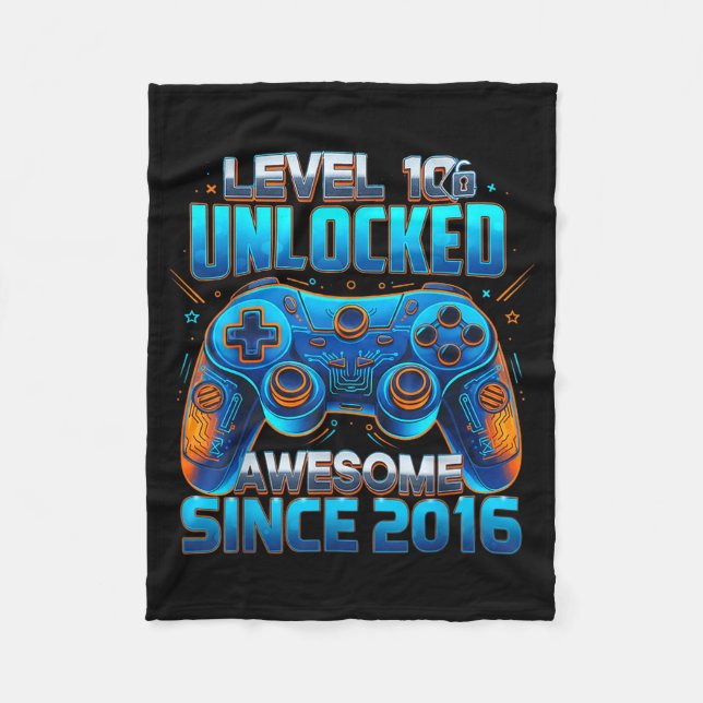 Couverture Polaire Level 10 Unlocked Awesome Since 2016 10th Birthday (Devant)