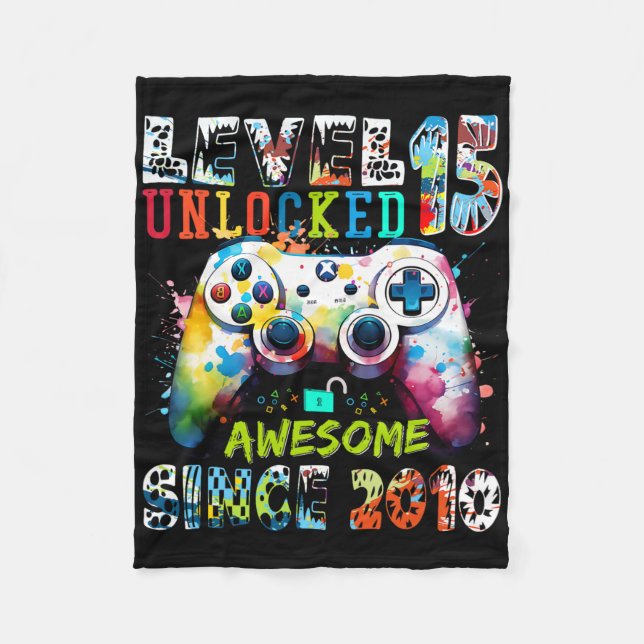 Couverture Polaire Level 15 Unlocked Awesome Since 2010 15th Birthday (Devant)