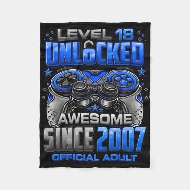 Couverture Polaire Level 18 Unlocked Awesome Since 2007 18th Birthday (Devant)