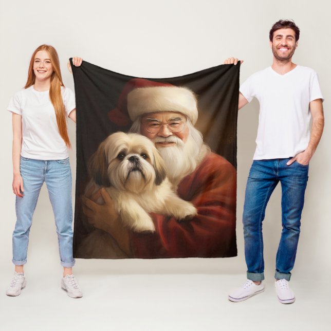 Couverture Polaire Lhasa Apso Avec Noël Festif Du Père Noël (En situation)