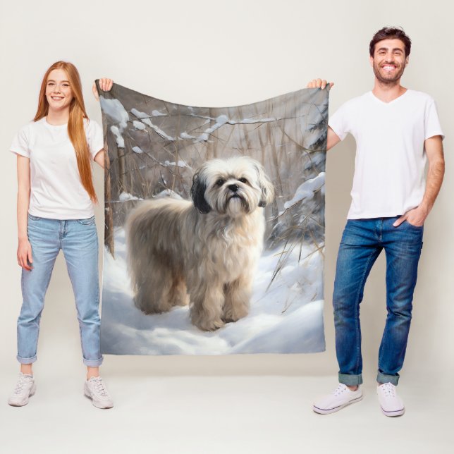 Couverture Polaire Lhassa Apso Laisse Neige Noël (En situation)