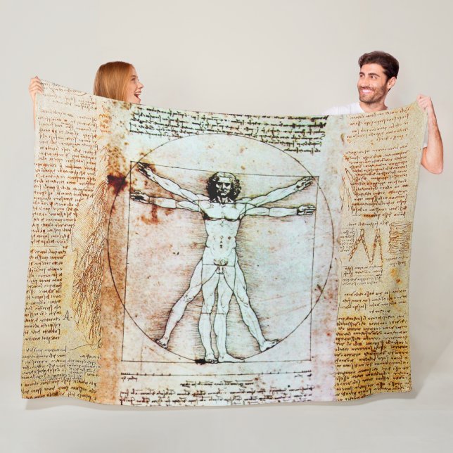 Couverture Polaire L'HOMME VITRUVIEN par Leonardo Antique Parchment (En situation)