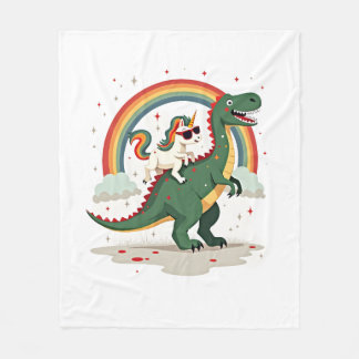 Couverture Polaire Licorne Arc-en-Ciel Chevauchant T rex - Garçons Fi