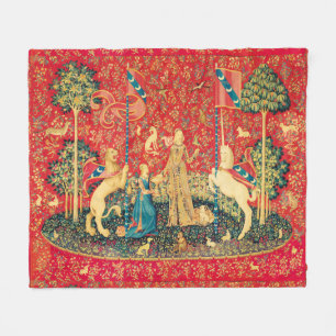 COUVERTURE POLAIRE LICORNE ET FLEURS DE FANTASIE MÉDIÉVALE, MOTIFS FL