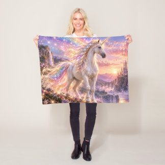 Couverture Polaire Licorne Rose Arc-en-Ciel Enchantée