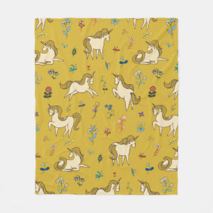 Couverture Polaire licorne vintage dans les fleurs forestières motif