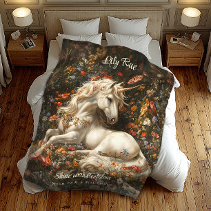 Couverture Polaire Licorne Whimsigoth Lunatique   Forêt Fleurie Sombr
