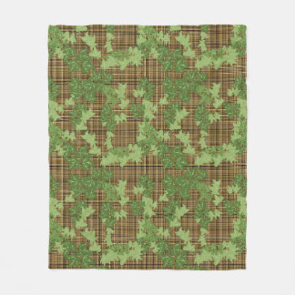Couverture Polaire Lierre vert sur plaid doré noir