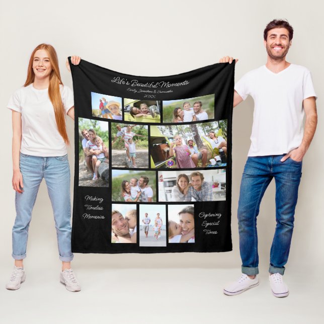 Couverture Polaire Lifes beaux moments 11 Photos Collage noir (En situation)