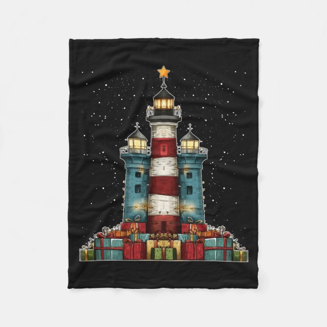 Couverture Polaire Lighthouse Seaside Christmas Tree Xmas Long Sleeve (Devant)