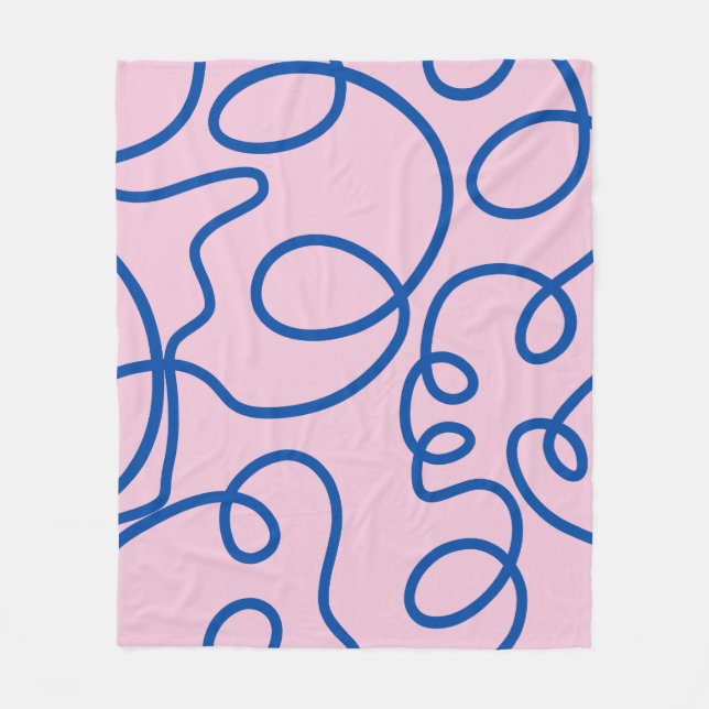 Couverture Polaire Ligne Abstraite Art Rétro Rose Et Bleu (Devant)