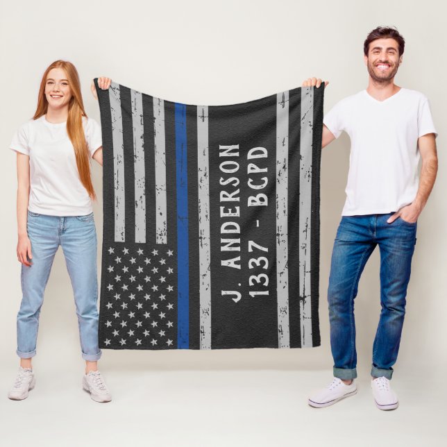 Couverture Polaire Ligne Bleue fine - Drapeau américain Bleu - Police (En situation)
