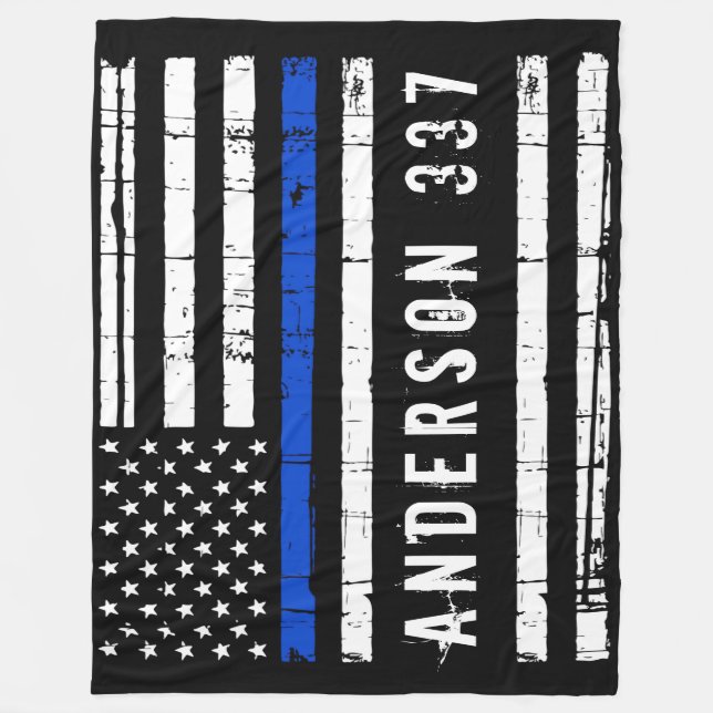 Couverture Polaire Ligne Bleue Mince Drapeau Personnalisé De Police (Devant)