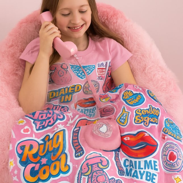 Couverture Polaire Ligne fixe rose mignonne lance téléphonique pour f (	“Snuggled in sparkle, dialed into connection. Voice-first comfort for the screen-free generation.”)