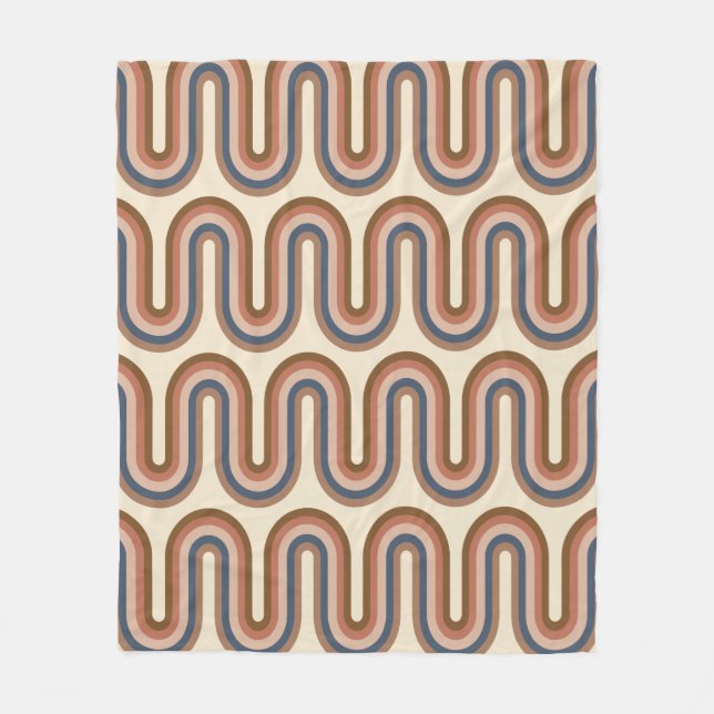 Couverture Polaire Lignes d'argile rétro Earthy Wavy Brown (Devant)