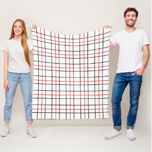 Couverture Polaire Lignes de grille noire rouge Conception de plis