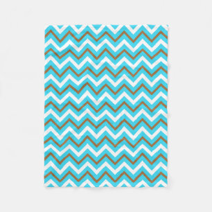 Couverture Polaire Lignes géométriques bleues marron blanches en zig